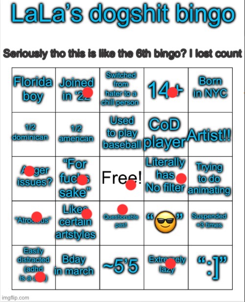 i either joined 22 or 23 on my first account i forgor which | image tagged in lala s bingo v6 i think idk | made w/ Imgflip meme maker
