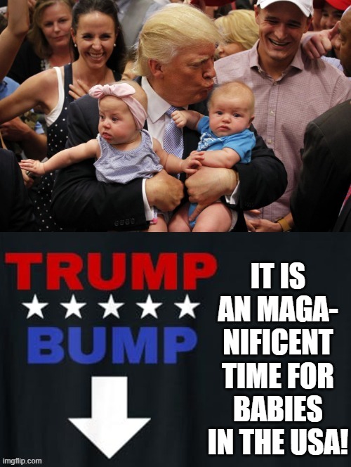 Happy Mother's Day!! It is Trump Bump Time Across the USA!! | IT IS AN MAGA- NIFICENT TIME FOR BABIES IN THE USA! | image tagged in babies,love wins,donald trump approves,trump bill signing,hugs,made in usa | made w/ Imgflip meme maker