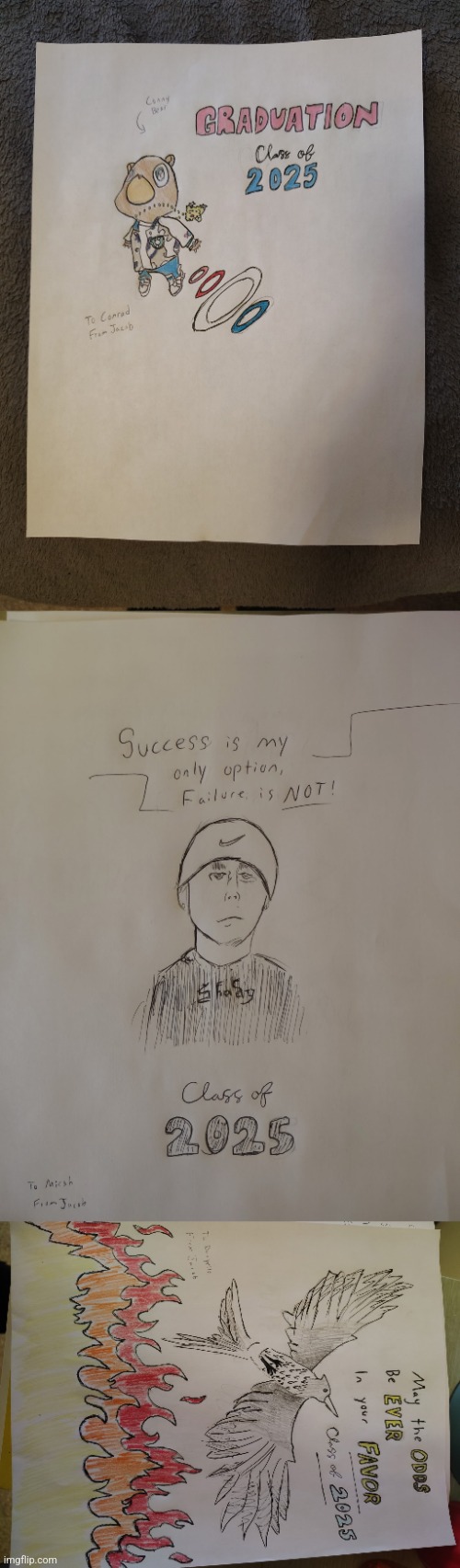 Drawings i made for my friends graduations | image tagged in eminem,kanye west,hunger games,drawings,graduation,school | made w/ Imgflip meme maker