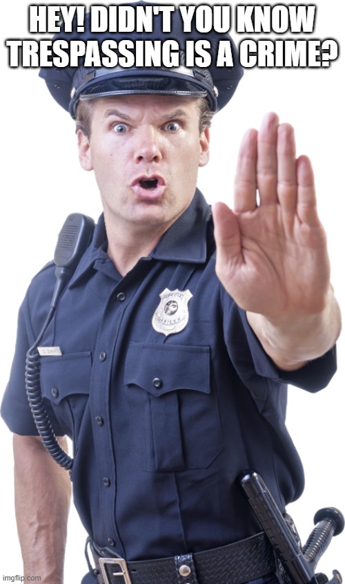 Officer Johnson | HEY! DIDN'T YOU KNOW TRESPASSING IS A CRIME? | image tagged in officer johnson | made w/ Imgflip meme maker