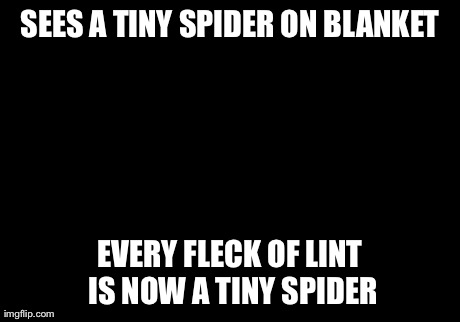 Scumbag Brain | SEES A TINY SPIDER ON BLANKET EVERY FLECK OF LINT IS NOW A TINY SPIDER | image tagged in memes,scumbag brain | made w/ Imgflip meme maker