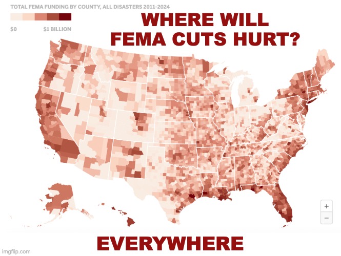 But it hurts 15% less in a blue state | WHERE WILL FEMA CUTS HURT? EVERYWHERE | image tagged in fema,disaster,trump,idiocracy,budget,penny wise pound foolish | made w/ Imgflip meme maker