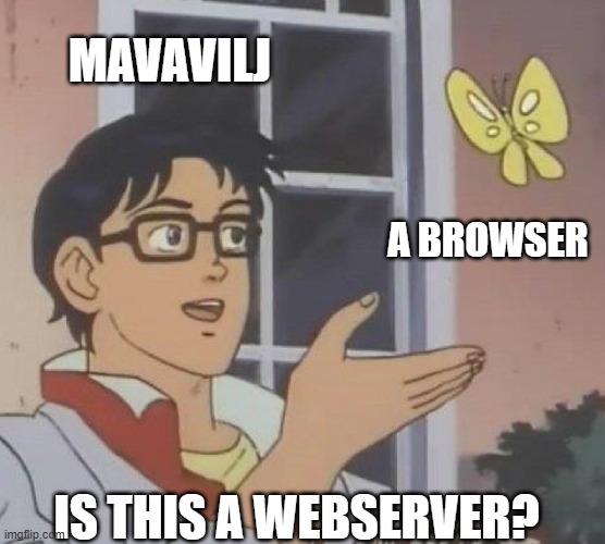 is this butterfly | MAVAVILJ; A BROWSER; IS THIS A WEBSERVER? | image tagged in is this butterfly | made w/ Imgflip meme maker