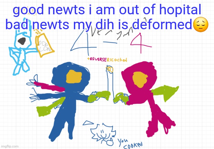 mfw the new temp | good newts i am out of hopital
bad newts my dih is deformed😔 | image tagged in mfw the new temp | made w/ Imgflip meme maker