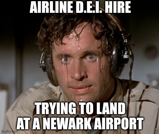 Pucker Moment | AIRLINE D.E.I. HIRE; TRYING TO LAND AT A NEWARK AIRPORT | image tagged in sweating on commute after jiu-jitsu,leftists,liberals,democrats | made w/ Imgflip meme maker