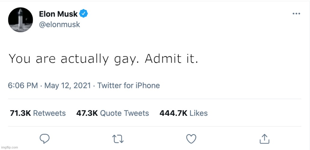 get outta my closet | You are actually gay. Admit it. | image tagged in lgbt,elon musk,trolling | made w/ Imgflip meme maker