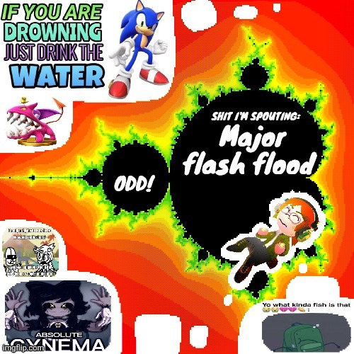 Odd Mandelbrot announcement template mii version | Major flash flood | image tagged in odd mandelbrot announcement template mii version | made w/ Imgflip meme maker