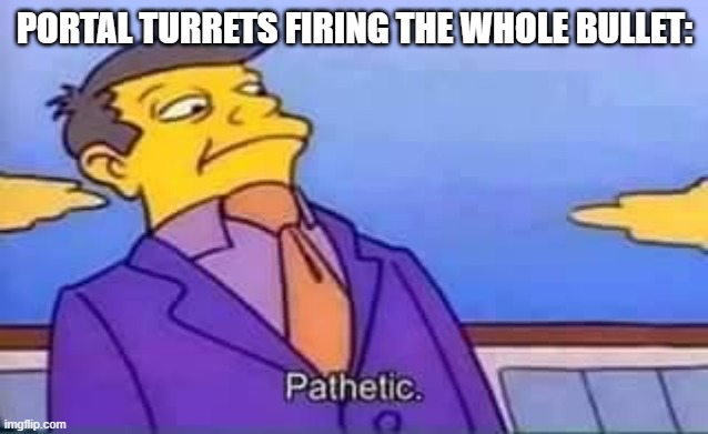 skinner pathetic | PORTAL TURRETS FIRING THE WHOLE BULLET: | image tagged in skinner pathetic | made w/ Imgflip meme maker