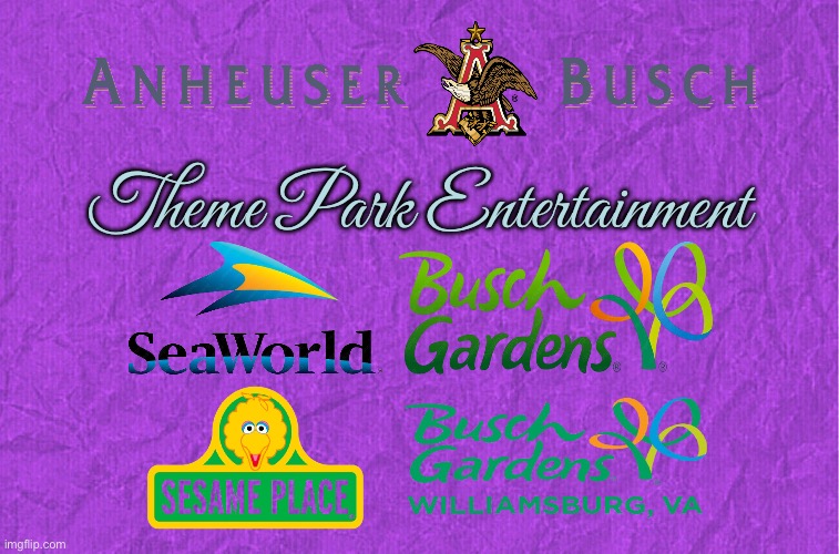 Anheuser Busch Theme Parks (Fan Made) | Theme Park Entertainment | image tagged in generic purple background,theme park,amusement park,sesame street,seaworld,texas | made w/ Imgflip meme maker