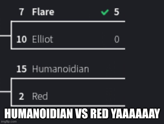rip elliot ??? he will be missed | ALSO I GAVE MY OC A NAME SORRY GUYS YOU DONT GET TO DECIDE :D | HUMANOIDIAN VS RED YAAAAAAY | made w/ Imgflip meme maker