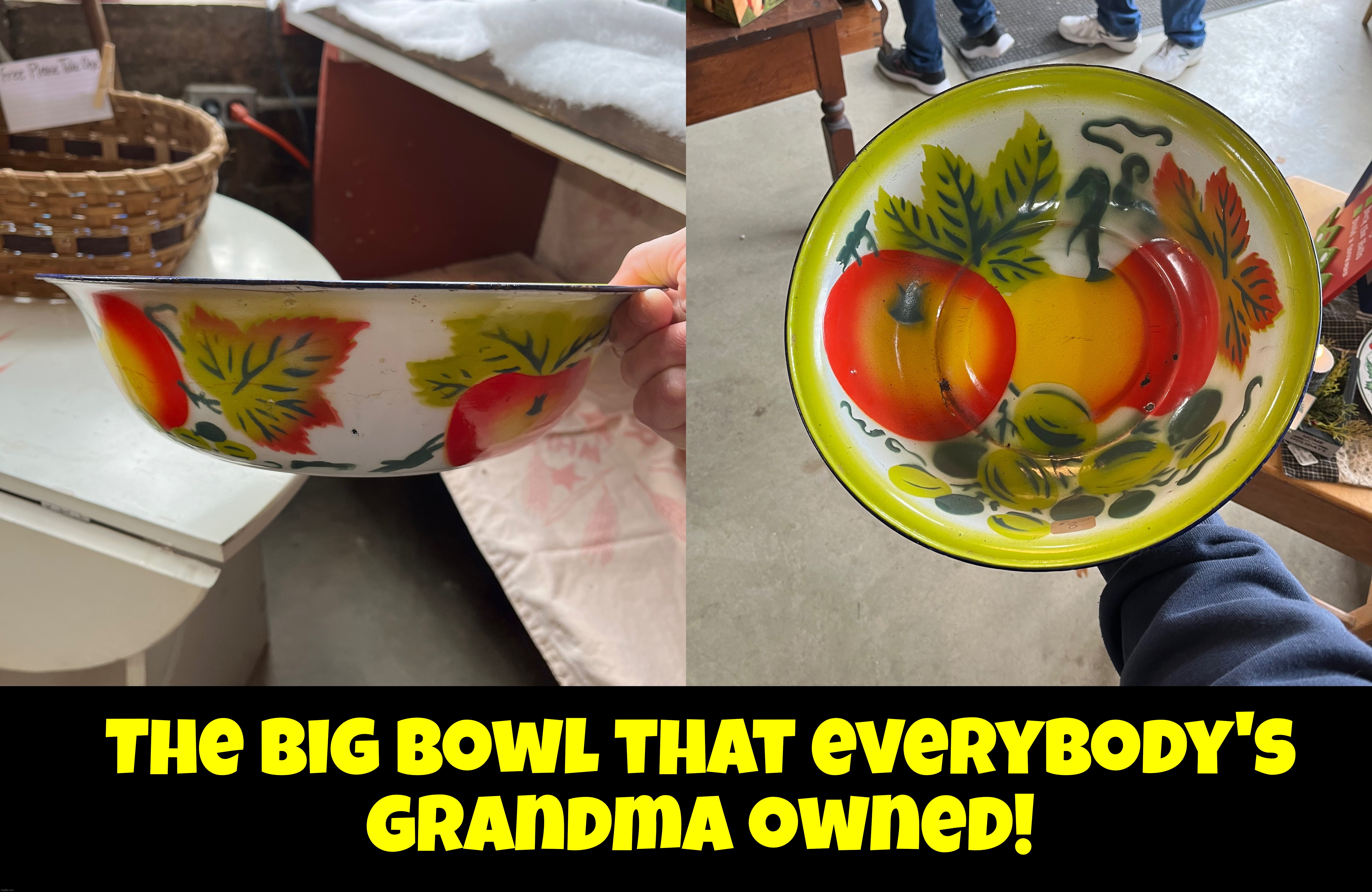 The big bowl that everybody's
grandma owned! | image tagged in nostalgia | made w/ Imgflip meme maker
