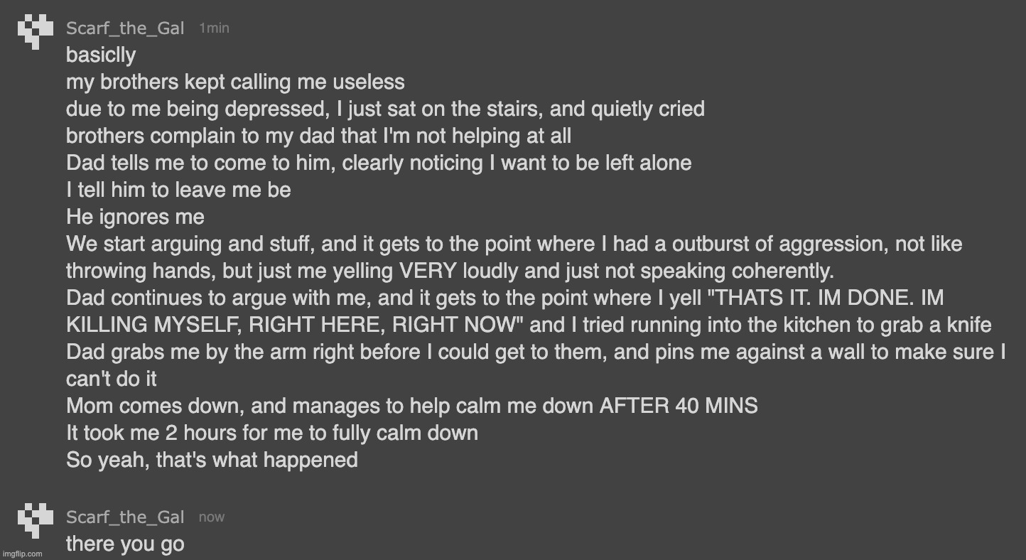 TW: suicide attempt | made w/ Imgflip meme maker