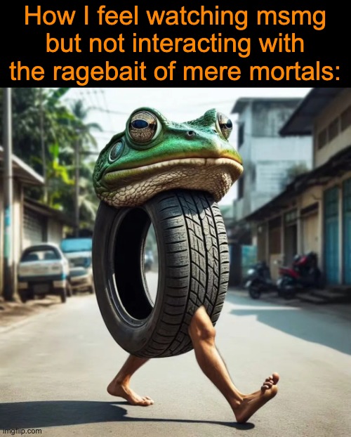 . | How I feel watching msmg but not interacting with the ragebait of mere mortals: | image tagged in boneca ambalabu | made w/ Imgflip meme maker