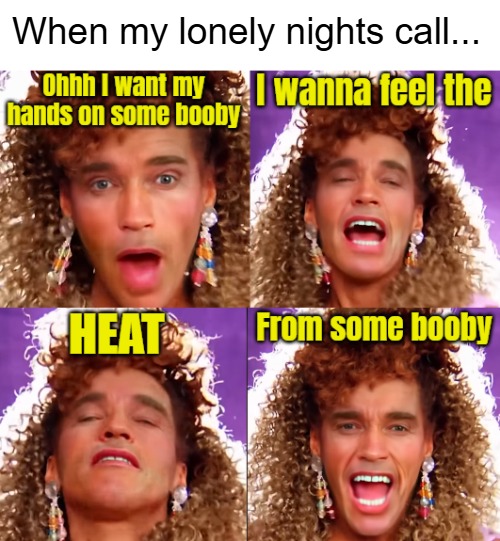 Searched for "Male Whitney Houston" for this one. Wasn't disappointed | When my lonely nights call... | image tagged in funny,deep fake,arnold schwarzenegger,whitney houston | made w/ Imgflip meme maker
