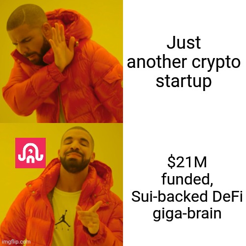 Drake Hotline Bling | Just another crypto startup; $21M funded, Sui-backed DeFi giga-brain | image tagged in memes,drake hotline bling | made w/ Imgflip meme maker