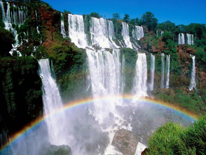 Waterfal Rainbow | image tagged in waterfall,rainbow,beautiful nature,scenery,look at this photograph,gorgeous | made w/ Imgflip meme maker
