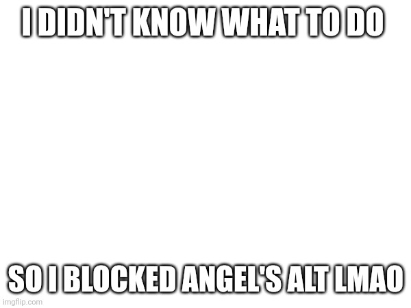 I DIDN'T KNOW WHAT TO DO; SO I BLOCKED ANGEL'S ALT LMAO | made w/ Imgflip meme maker
