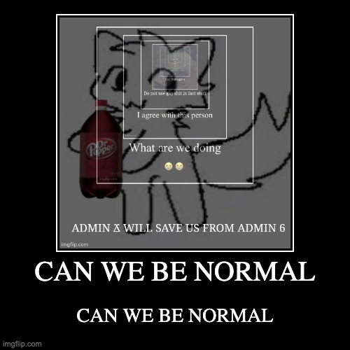 CAN WE BE NORMAL | CAN WE BE NORMAL | image tagged in funny,demotivationals | made w/ Imgflip demotivational maker