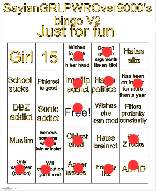 SayianGRLPWROver9000’s bingo V2 | image tagged in sayiangrlpwrover9000 s bingo v2 | made w/ Imgflip meme maker