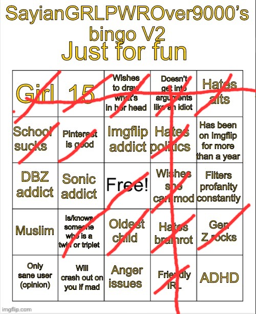 SayianGRLPWROver9000’s bingo V2 | image tagged in sayiangrlpwrover9000 s bingo v2 | made w/ Imgflip meme maker