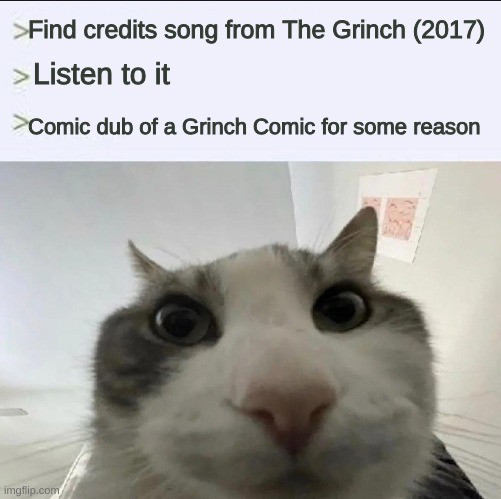 SiIvagunner | Find credits song from The Grinch (2017); Listen to it; Comic dub of a Grinch Comic for some reason | image tagged in cat looks inside | made w/ Imgflip meme maker