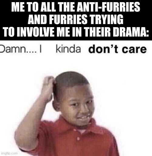 dont involve me in that.. (Simo's Note: Understandable) | ME TO ALL THE ANTI-FURRIES AND FURRIES TRYING TO INVOLVE ME IN THEIR DRAMA: | image tagged in damn i kinda dont care | made w/ Imgflip meme maker