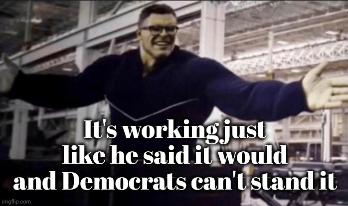 Hulk time travel | It's working just like he said it would and Democrats can't stand it | image tagged in hulk time travel | made w/ Imgflip meme maker