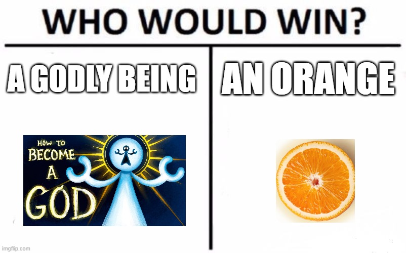 who would win | A GODLY BEING; AN ORANGE | image tagged in memes,who would win | made w/ Imgflip meme maker