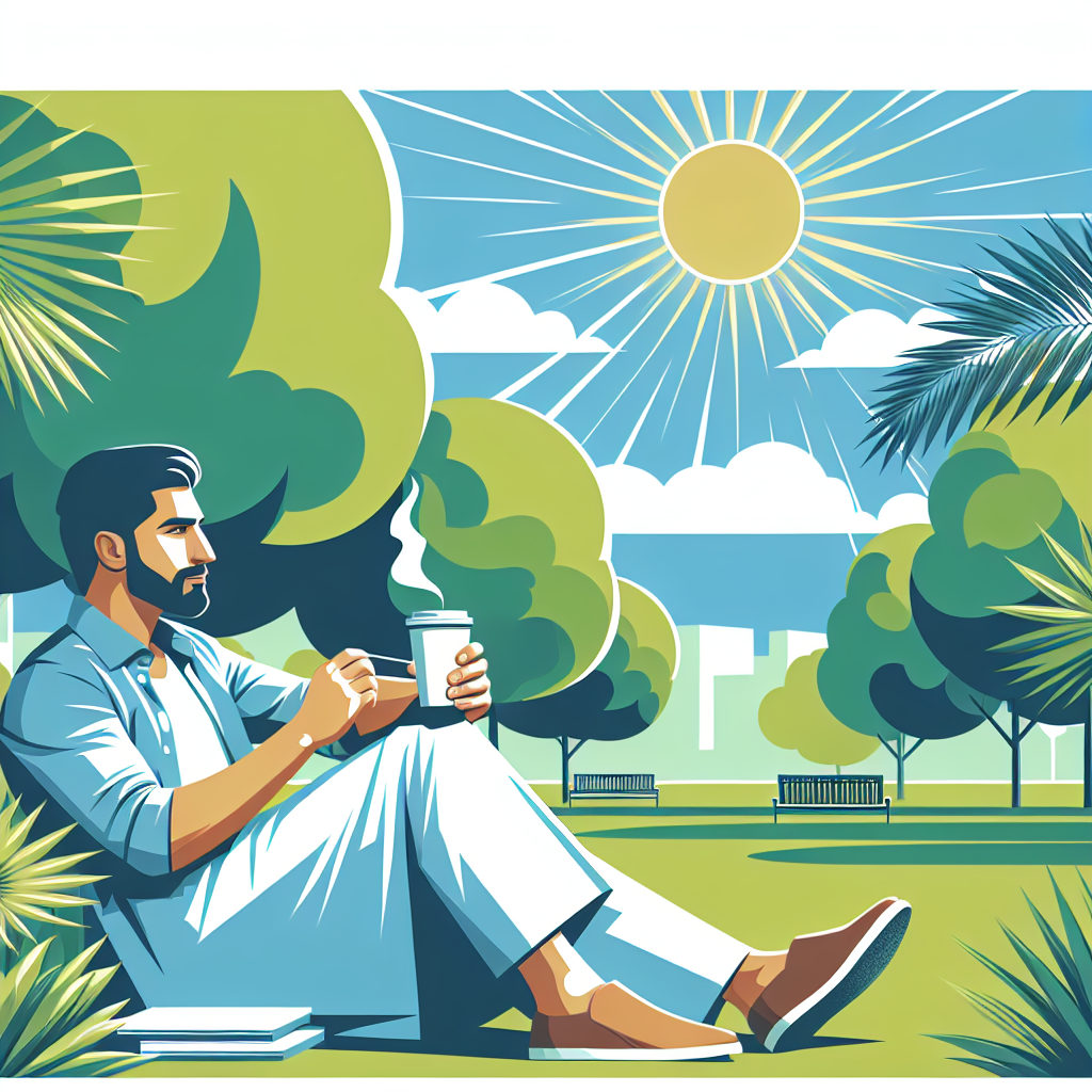 A relaxed person in casual weekend attire, lounging with a cup o Blank Meme Template