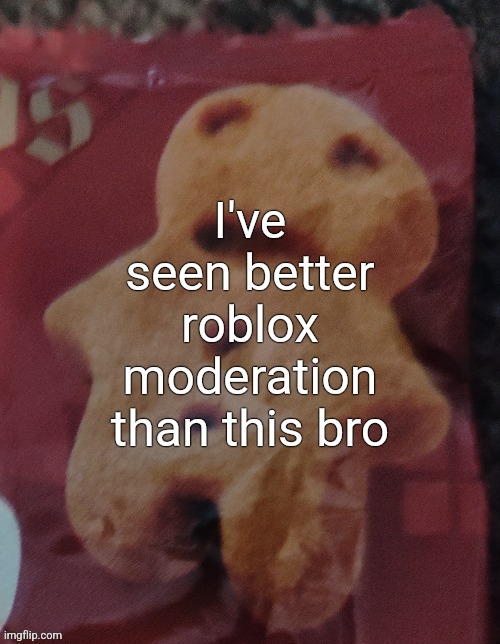 Cookie | I've seen better roblox moderation than this bro | image tagged in cookie | made w/ Imgflip meme maker