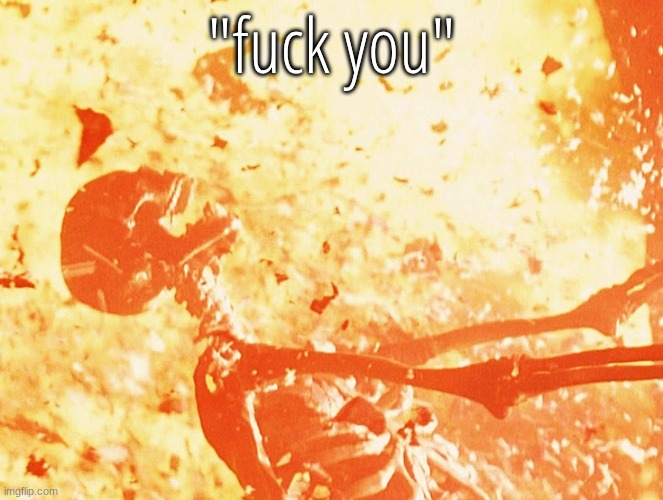Fire skeleton | "fuck you" | image tagged in fire skeleton | made w/ Imgflip meme maker
