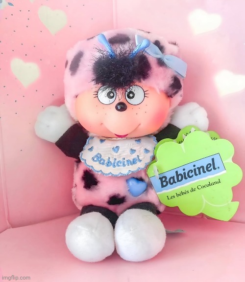 Cococinel 1992 (Cocomiel): Babicinel (Babimiel) kawaii cute pink vintage rubber face plush ladybug | image tagged in pink plush | made w/ Imgflip meme maker