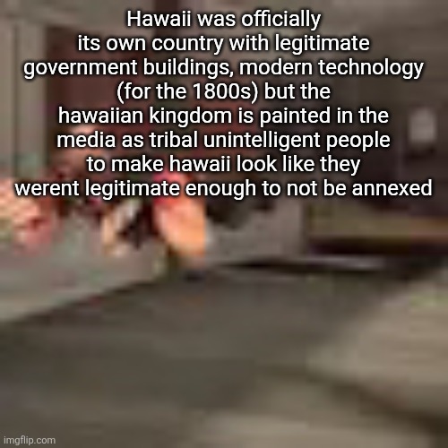 for better or worse | Hawaii was officially its own country with legitimate government buildings, modern technology (for the 1800s) but the hawaiian kingdom is painted in the media as tribal unintelligent people to make hawaii look like they werent legitimate enough to not be annexed | image tagged in heby from tea forest two | made w/ Imgflip meme maker