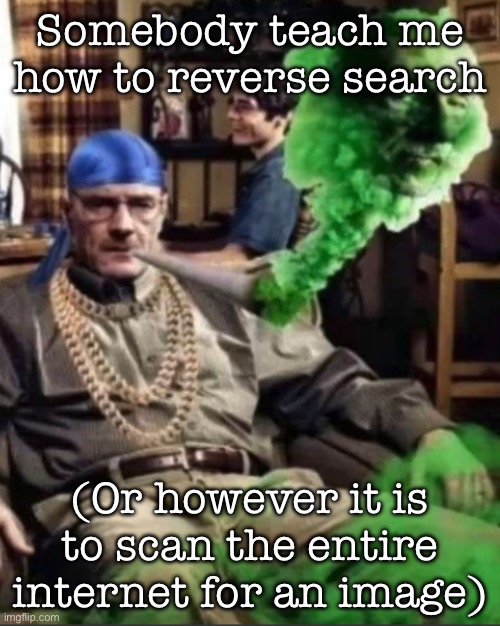 Waltuh | Somebody teach me how to reverse search; (Or however it is to scan the entire internet for an image) | image tagged in waltuh,msmg | made w/ Imgflip meme maker