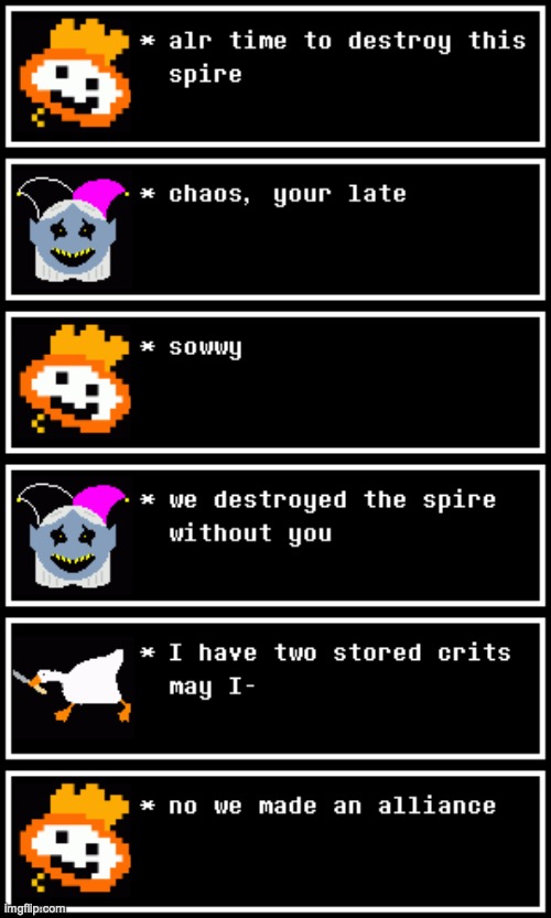 I feel like it would be funny if chaos and velza hated each other since velza looks uncanny to what the og chaos looked like | made w/ Imgflip meme maker