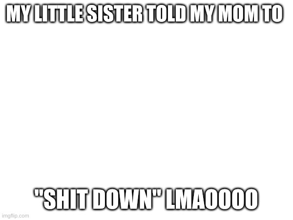 MY LITTLE SISTER TOLD MY MOM TO; "SHIT DOWN" LMAOOOO | image tagged in speech | made w/ Imgflip meme maker