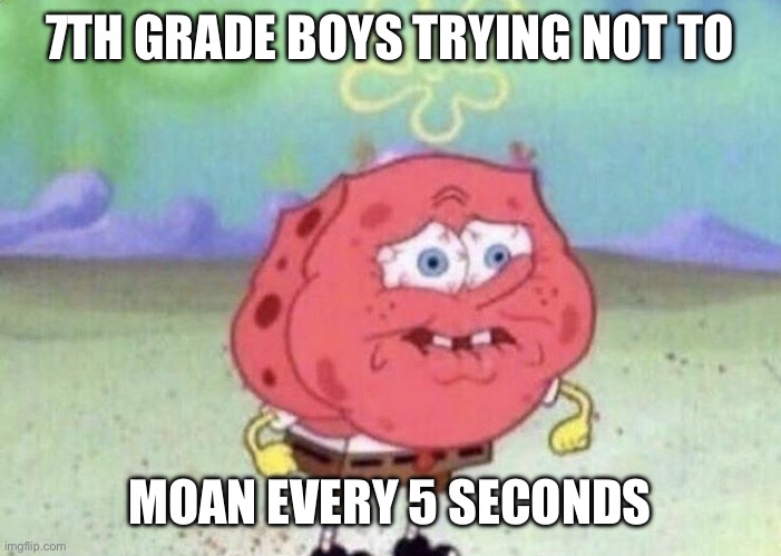Spongebob Holding Breath | 7TH GRADE BOYS TRYING NOT TO; MOAN EVERY 5 SECONDS | image tagged in spongebob holding breath | made w/ Imgflip meme maker