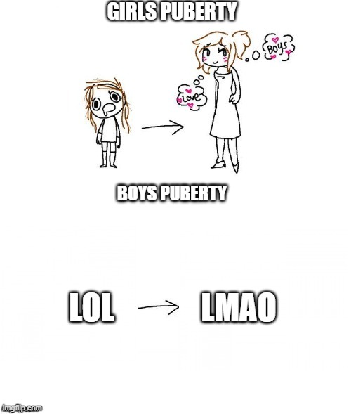 lolmao | GIRLS PUBERTY; BOYS PUBERTY; LOL              LMAO | image tagged in what puberty did to me | made w/ Imgflip meme maker