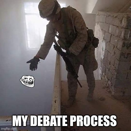 My debate process | MY DEBATE PROCESS | image tagged in grenade drop | made w/ Imgflip meme maker