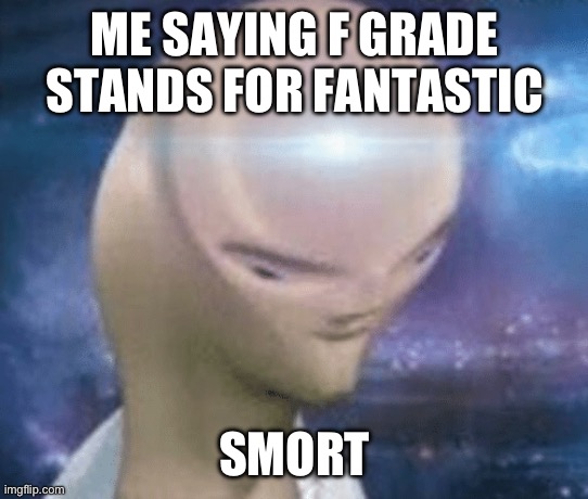 SMORT | ME SAYING F GRADE STANDS FOR FANTASTIC; SMORT | image tagged in smort,get smart | made w/ Imgflip meme maker
