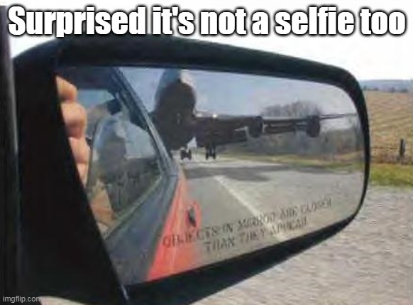 I love when they fall into the Grand Canyon and stuff doing selfies | Surprised it's not a selfie too | image tagged in plane in mirror meme | made w/ Imgflip meme maker