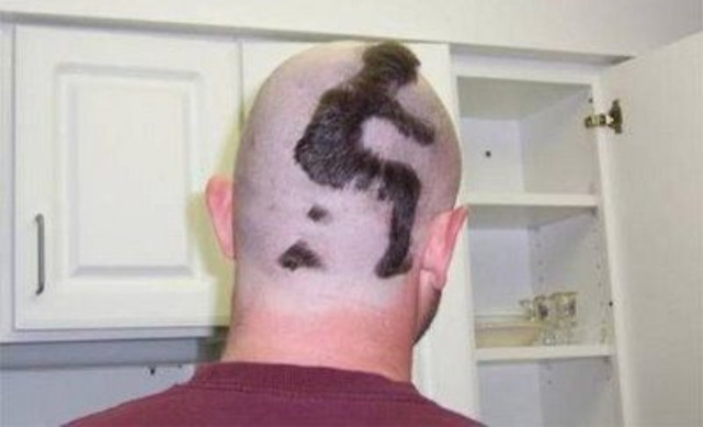 Unique Head Shave | image tagged in funny haircut,shaved,funny buzzcut,funny picture,pooping,daily haha | made w/ Imgflip meme maker
