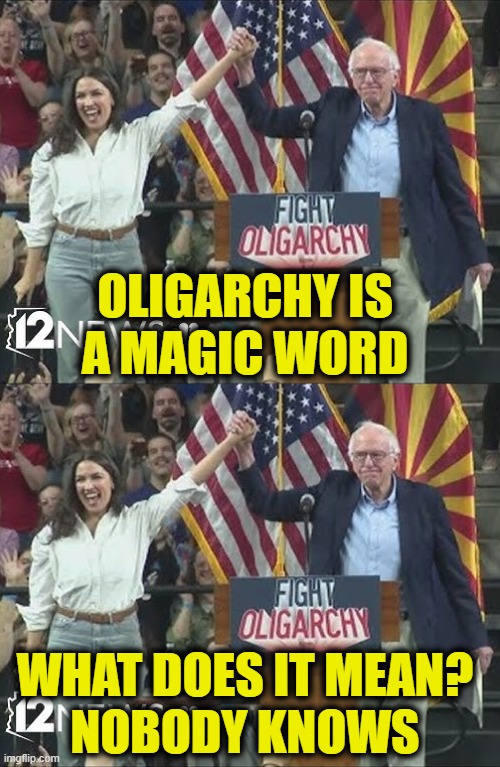 Casting spells | OLIGARCHY IS
A MAGIC WORD; WHAT DOES IT MEAN?
NOBODY KNOWS | image tagged in democrats | made w/ Imgflip meme maker