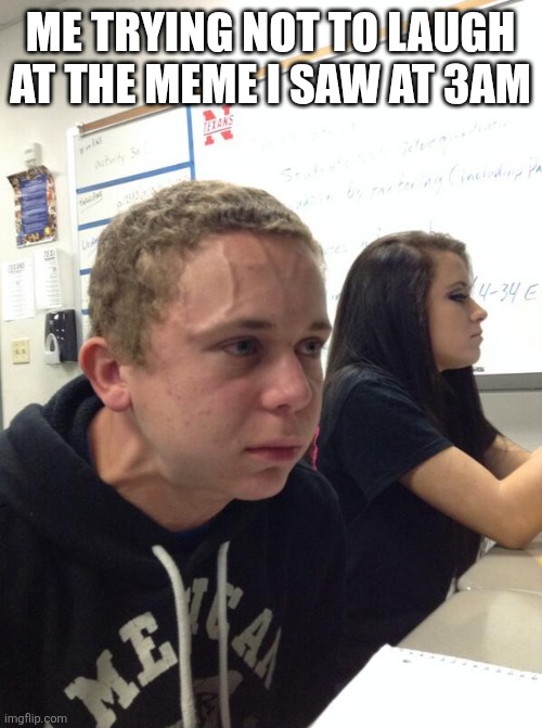 Memes are 200x funnier at 3am | ME TRYING NOT TO LAUGH AT THE MEME I SAW AT 3AM | image tagged in hold fart,3am,funny memes | made w/ Imgflip meme maker