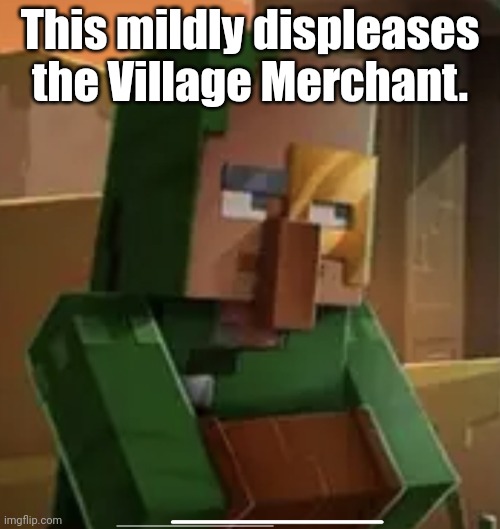 He is mildly displeased | This mildly displeases the Village Merchant. | image tagged in mildly annoyed merchant | made w/ Imgflip meme maker