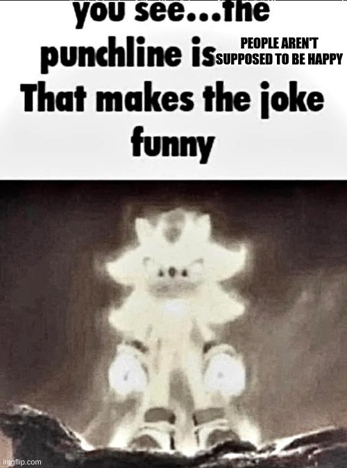 Shadow explains the joke | PEOPLE AREN'T SUPPOSED TO BE HAPPY | image tagged in shadow explains the joke | made w/ Imgflip meme maker