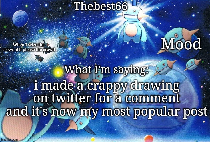 Marshtomp template thebest66 | i made a crappy drawing on twitter for a comment and it's now my most popular post | image tagged in marshtomp template thebest66 | made w/ Imgflip meme maker