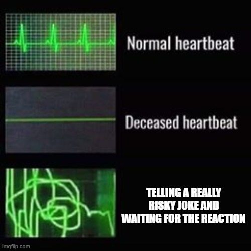 Risk | TELLING A REALLY RISKY JOKE AND WAITING FOR THE REACTION | image tagged in heartbeat rate,memes,jokes,dark humor | made w/ Imgflip meme maker