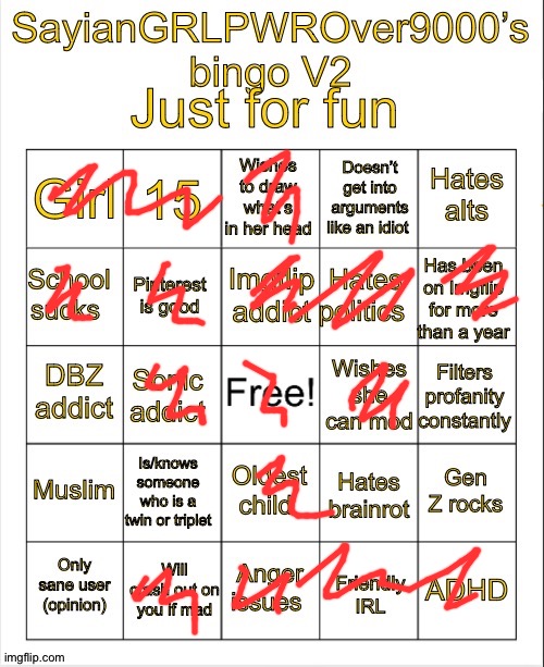 SayianGRLPWROver9000’s bingo V2 | image tagged in sayiangrlpwrover9000 s bingo v2 | made w/ Imgflip meme maker
