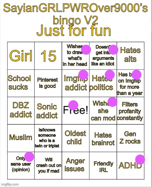 SayianGRLPWROver9000’s bingo V2 | image tagged in sayiangrlpwrover9000 s bingo v2 | made w/ Imgflip meme maker